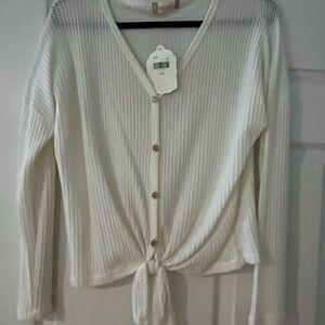 Altar'd State White V-Neck Sweater New size small waffle fabric soft cozy
